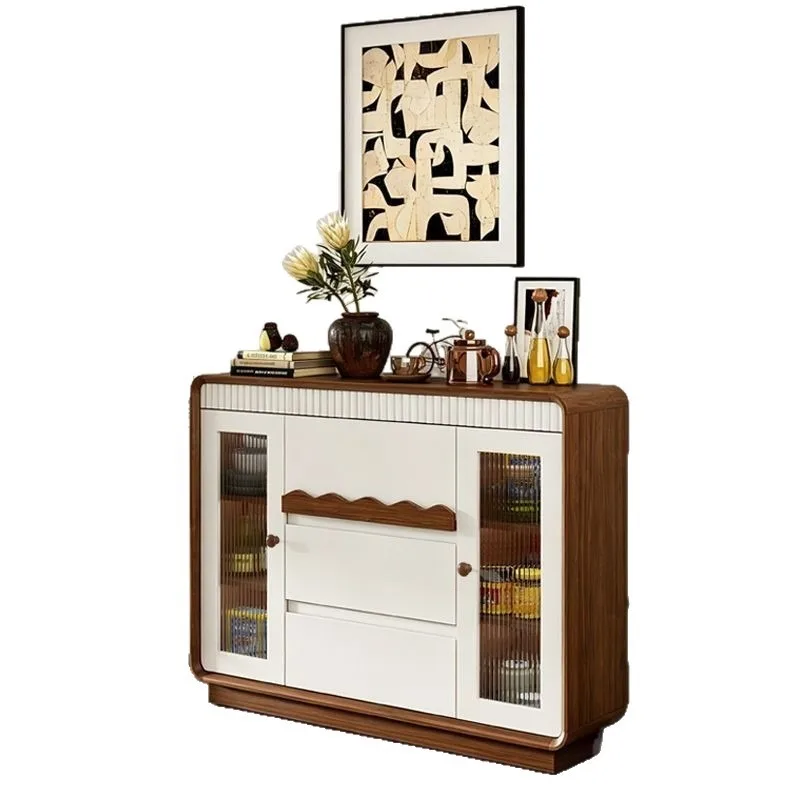 medieval solid wood dining side cabinet, integrated household living room cabinet against the wall, multi-functional