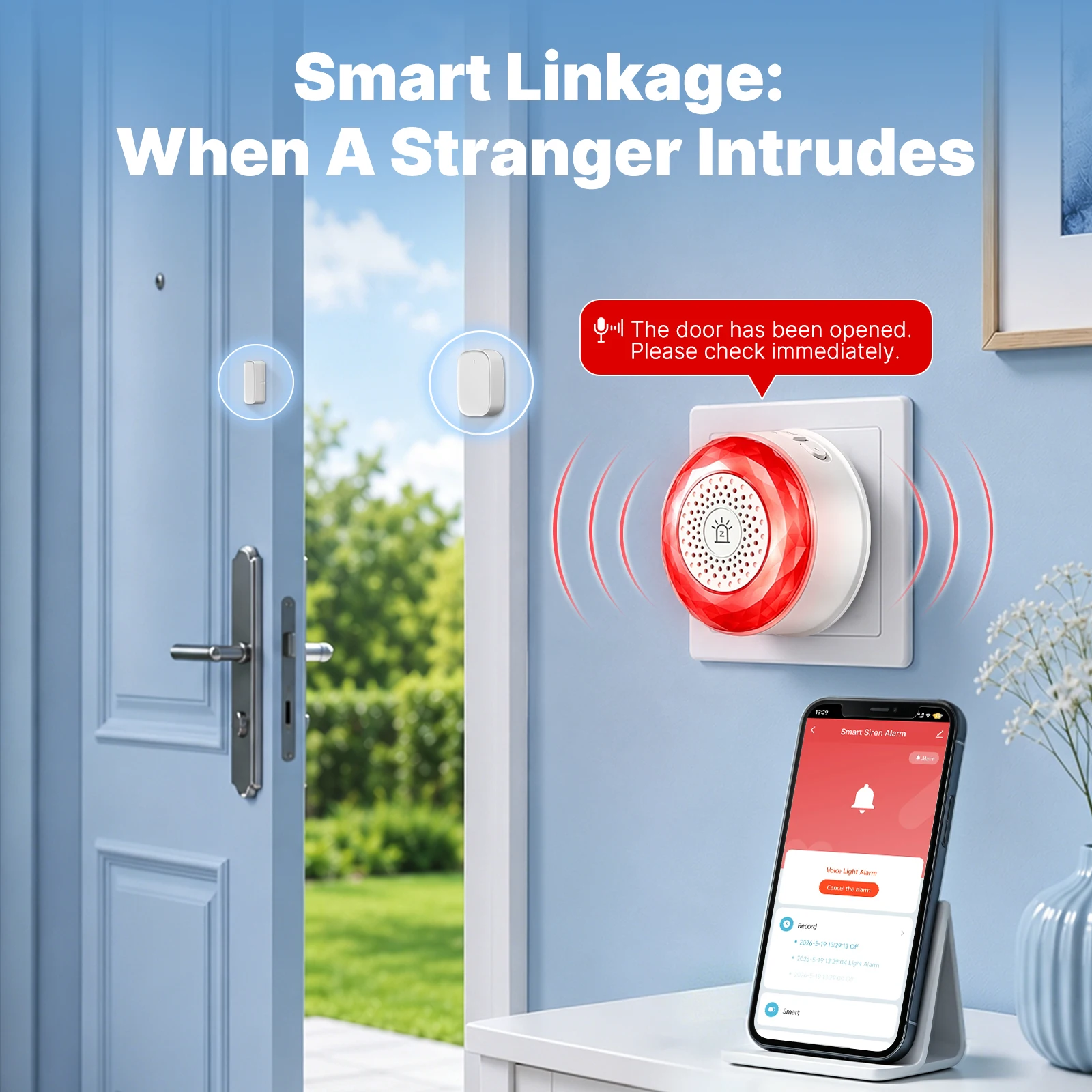 MOES Tuya Zigbee Plug-in Smart-Sirene Alarm RGB-Atemlicht Sprachwarnungen Hohe Lautstärke Kompatibel mit Alexa Google Home Sicherheit – Detail 7