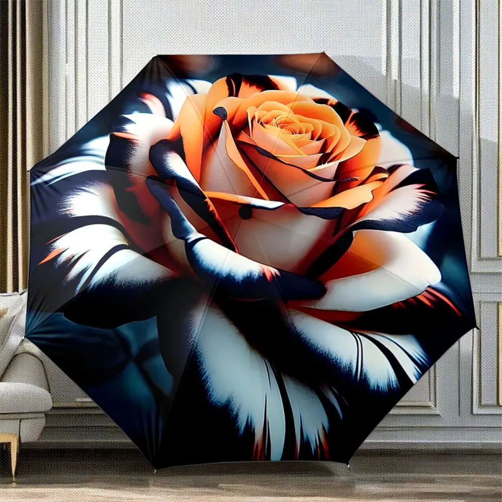 

Automatic Folding Umbrella with Large Rose Design - Automatic Open/Close, Automatic Collapsible Umbrella, Portable Outdoor Acc