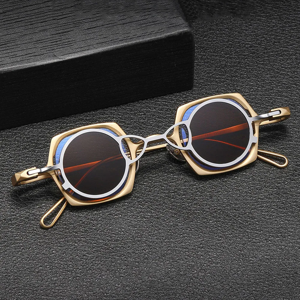 Trendy Magnetic Suspension Stand Pure Titanium Polygonal Sunglasses Fashion Personality Quality Advanced Sense Anti Blue Light