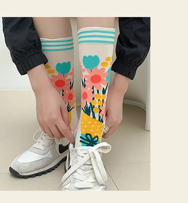 Fashion Colorful Spring Autumn Stocking Women's Socks Plant Hedgehog Slothsi Cotton Socks Personality Straight Trendy Socks