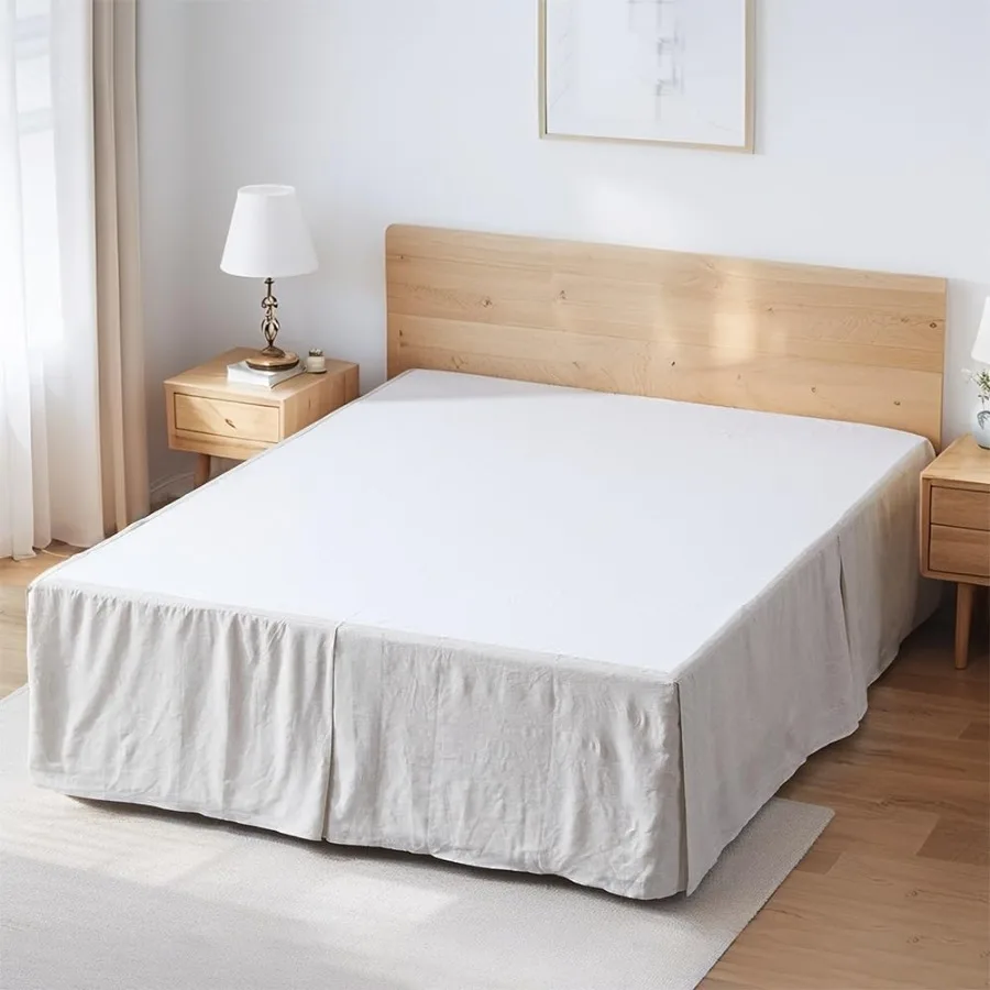 

14Inch 100 Linen Bed Skirt with Classic Tailored Drop Natural French Flax Dust Ruffle Cozy Soft Breathable Farmhouse Bedding fo