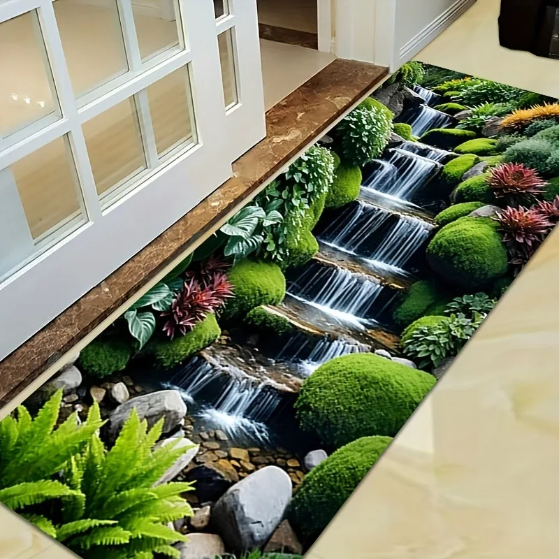Fish Stream Stepping Stones Long Runner Rug Zen Garden Nature Landscape Hallway Carpet Non-Slip Floor Mat for Bathroom Bedroom