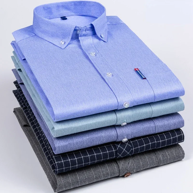 

8XL Male Social Formal Shirts Solid Plaid Striped Shirt Button Up Shirt Men Dress Casual Long Sleeve Shirt for Men Streetwear