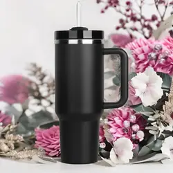 Bicchiere da 40 once Thermos bottiglia isolamento in acciaio inossidabile tazza da caffè con manico e cannuccia bollitore portatile tazza da ghiaccio per auto da viaggio