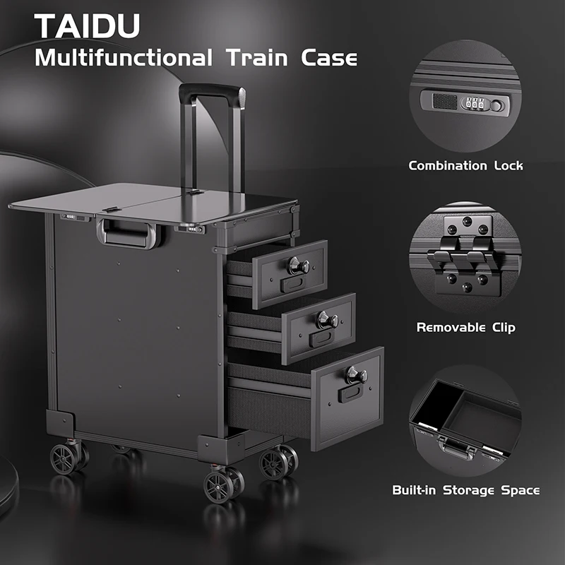 TAIDU-Valise de voyage avec trois égouts de proximité, bagages de voyage avec roues, étui de tatouage en PU ABS, équipement de tatouage grand espace