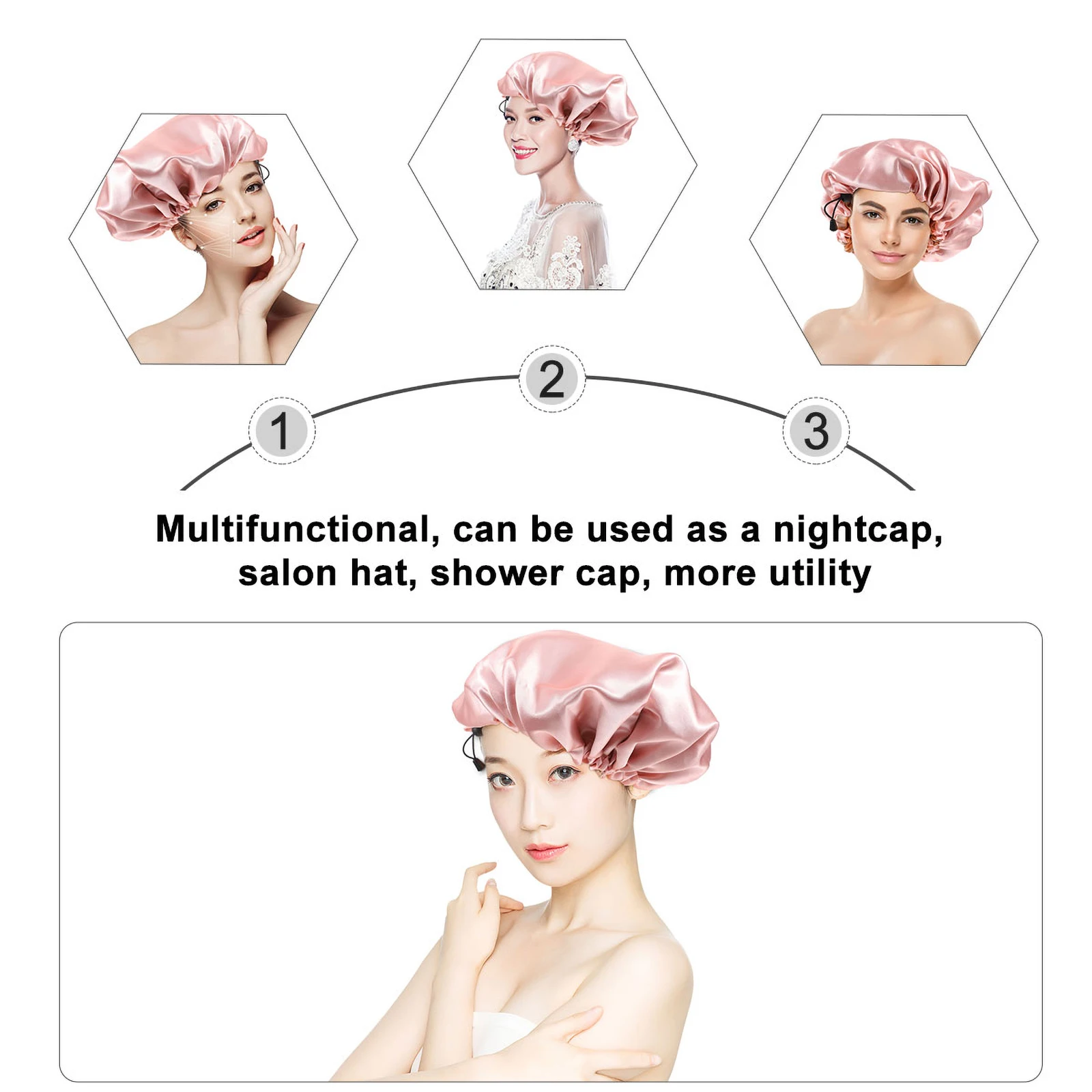

3pcs Elastic Bonnet Night Sleeping Cap Adjustable Bath Makeup Headscarf For Thick Thin Long Short Comfortable Fit