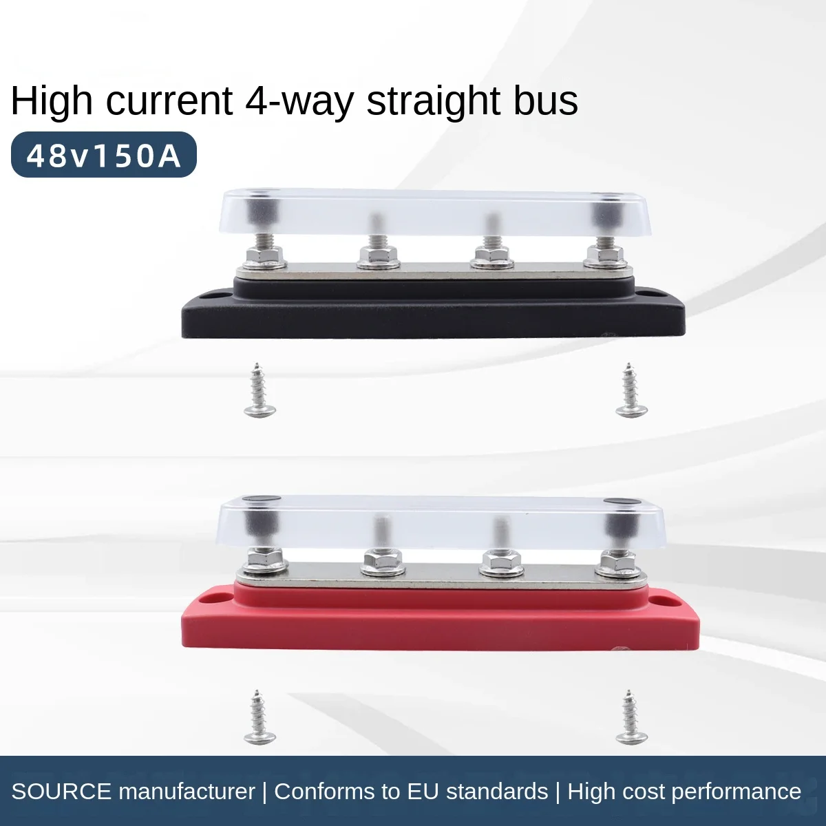 

RV, Yacht, and Motorhome 4-Way Single Row Red Black Busbar Terminal with 48V150A High Current Capacity