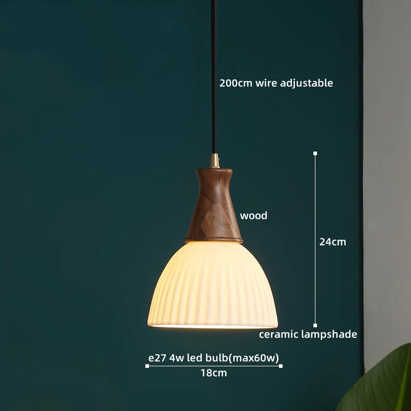 IWHD Home Decor LED Pendant Lamp Chandelier Dining Room Bedroom Kitchen Wood Ceramic Hanging Light Fixtures Lampara Colgante