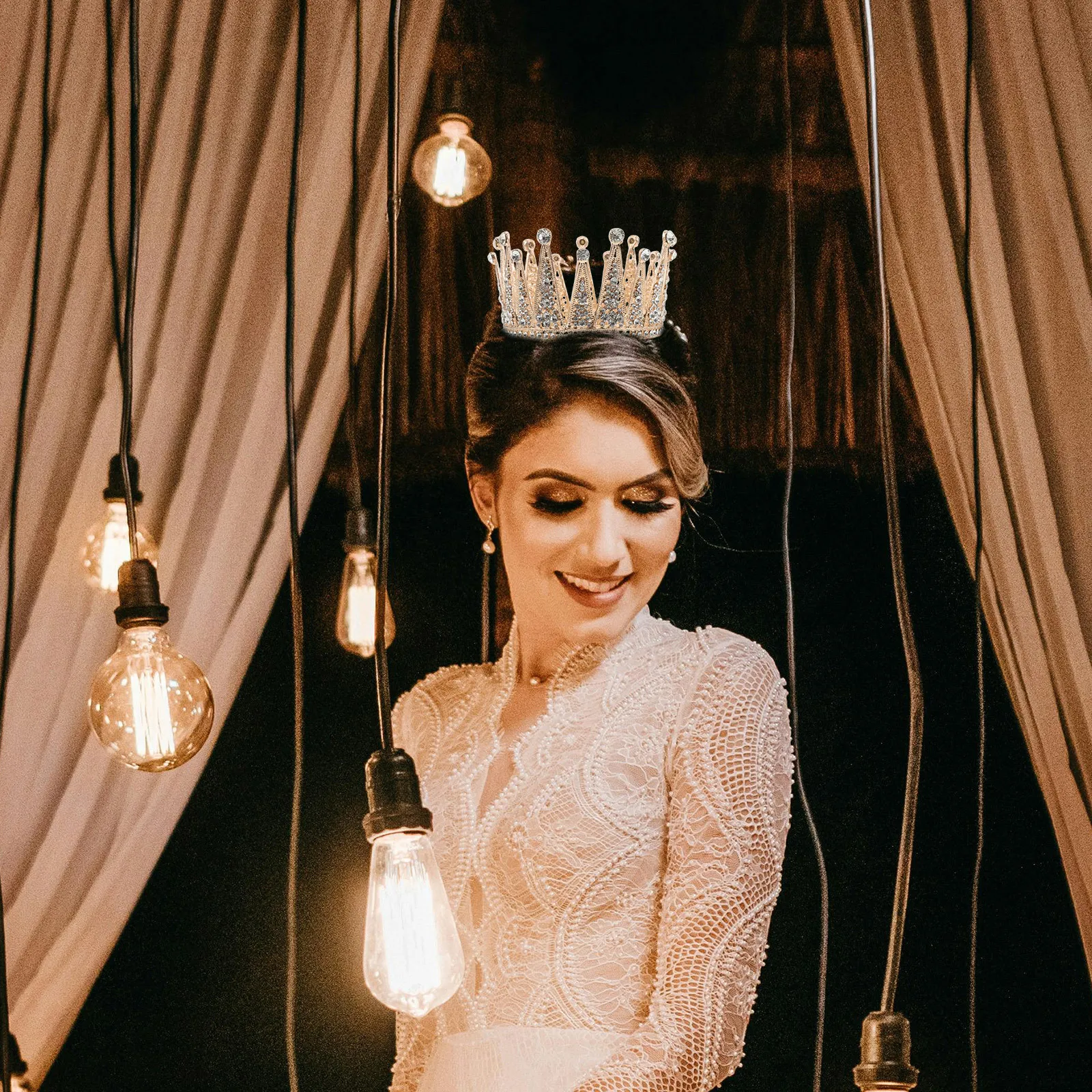 

Full Round Bridal Rhinestone Crown Crystal Princess Tiara Headpiece Women Bride Hair Accessories Wedding Birthday Party