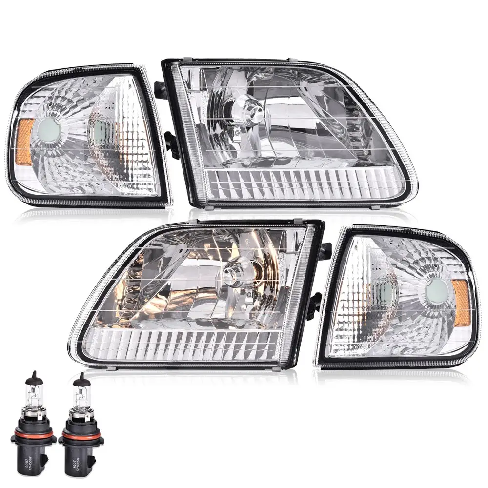 

Фары в сборе, совместимые с Ford F150 1997-2003/Ford Expedition 1997-2002 гг., хромированный корпус, янтарный отражатель с лампочками