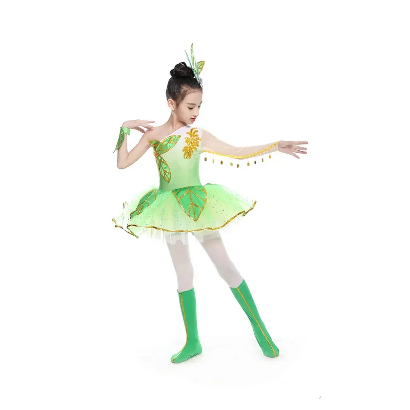 Children's costumes girls Latin dance jazz gauze tutu green jasmine dance dress group chorus performance praise dance dresses