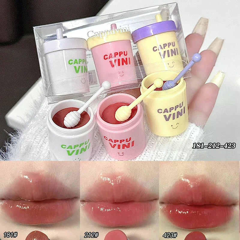 1/3 Pcs Cute Little Milk Can Shape Lip Gloss Moisturizing Mirror Water Lip Gloss Sexy Red Lip Tint Lip Balm Lip Makeup Cosmetics