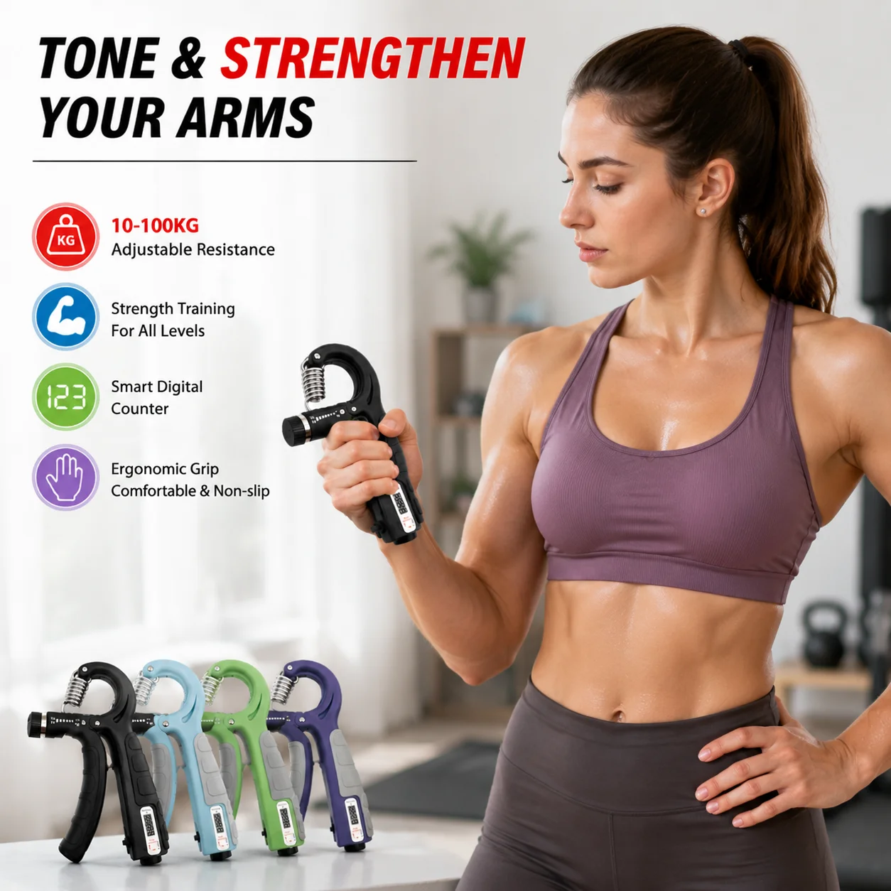 Adjustable Digital Hand Grip Strength Trainer 10-100KG Forearm Exerciser Grip Strengthener for Gym And Home Workout
