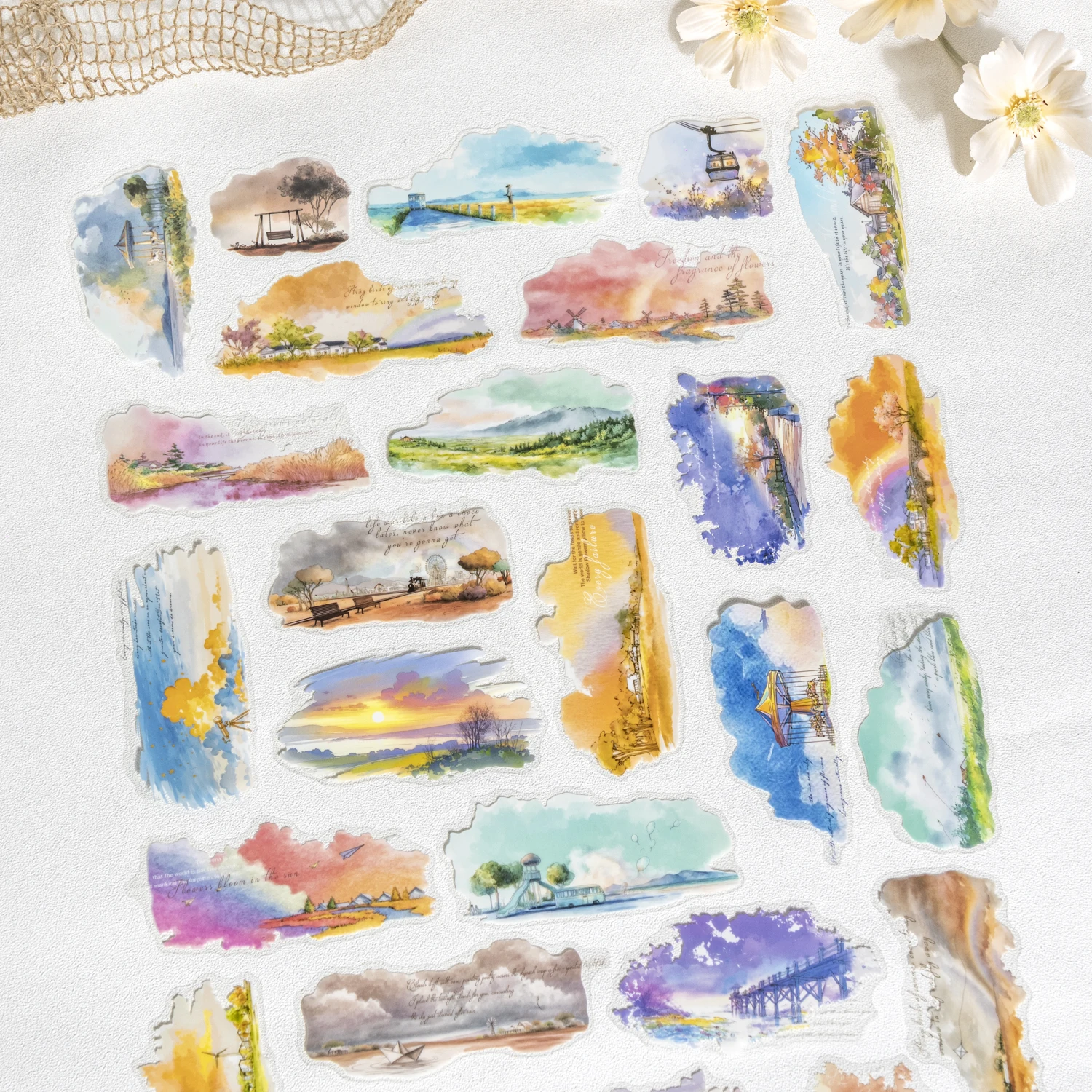 6 Designs Landschaft unter Wolken Thema PET-Aufkleber für Scrapbooking DIY Rahmen Collage Dekoration Laptop Telefon