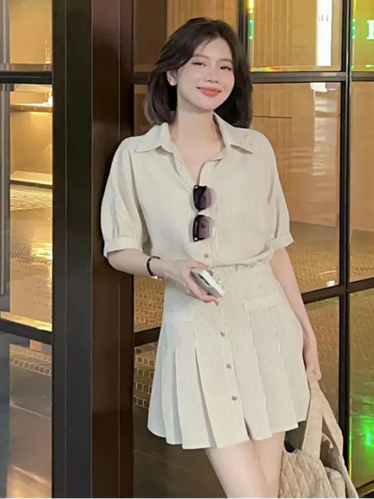 Summer New Vertical Striped Slim Women\'s Dress Slim Casual Fashion Dress Woman Sweet Ladies Loose Chicly Dress Female