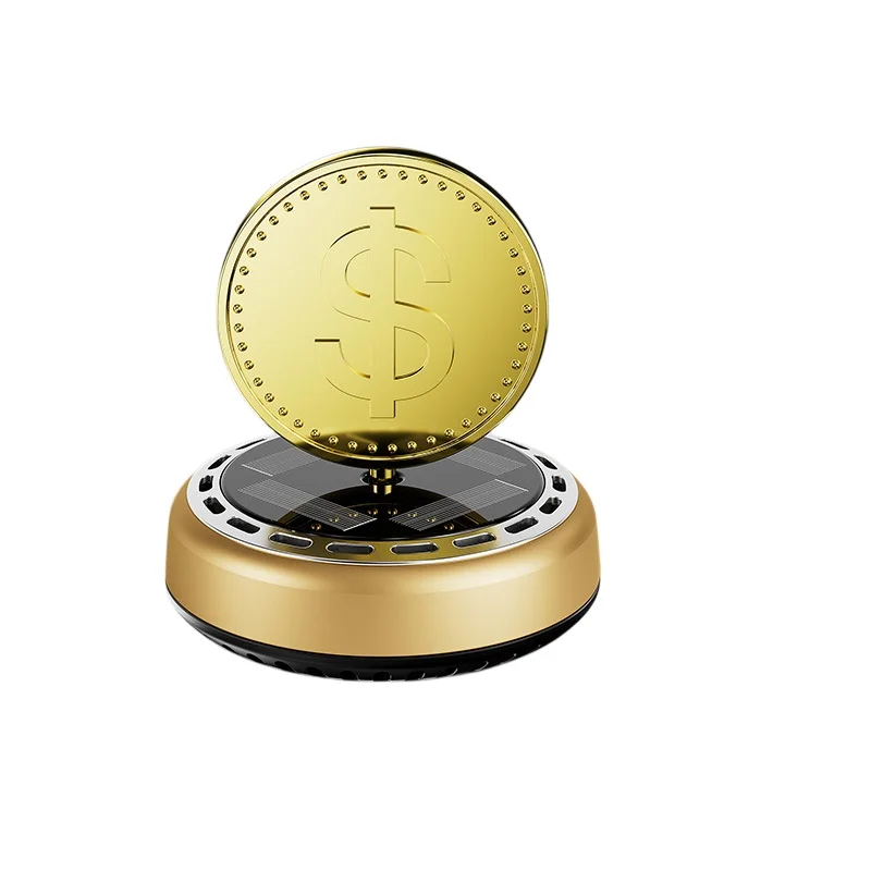 Solar Car Air Freshener Rotating Dollar Coin Money Sign Dashboard Perfume Diffuser Golden Wealth Lucky Interior Accessories Gift