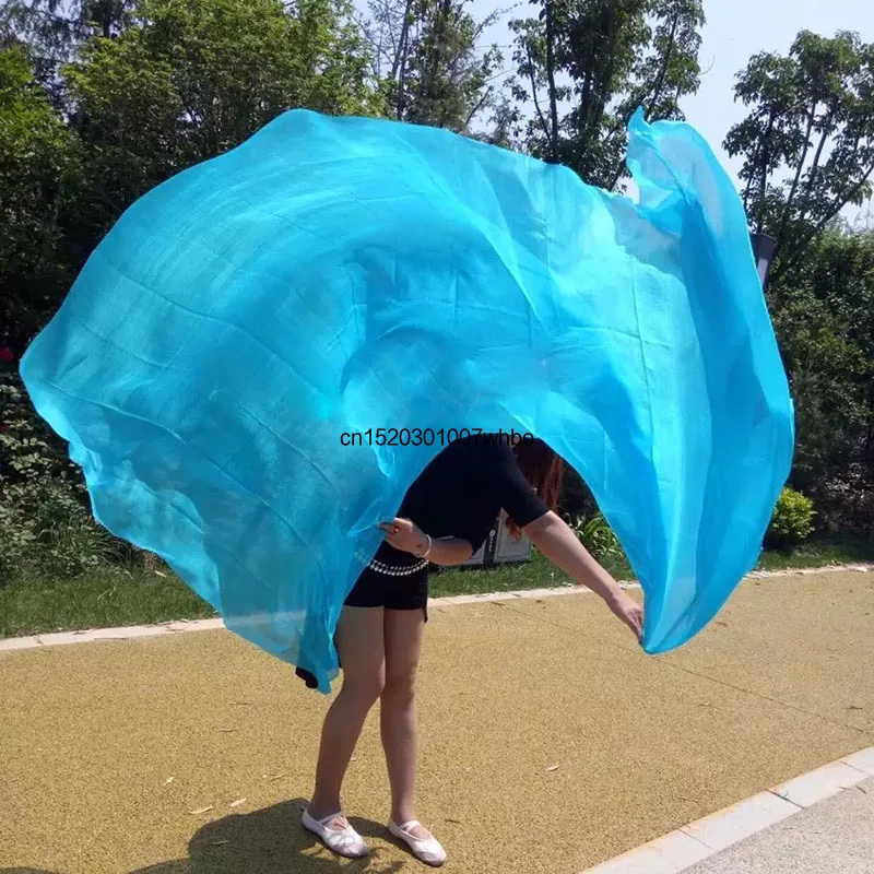100% Silk Performance Dance Props Solid Color Light Texture Silk Shawls Scarf Belly Dance Accessories Turquoise Real Silk Veil