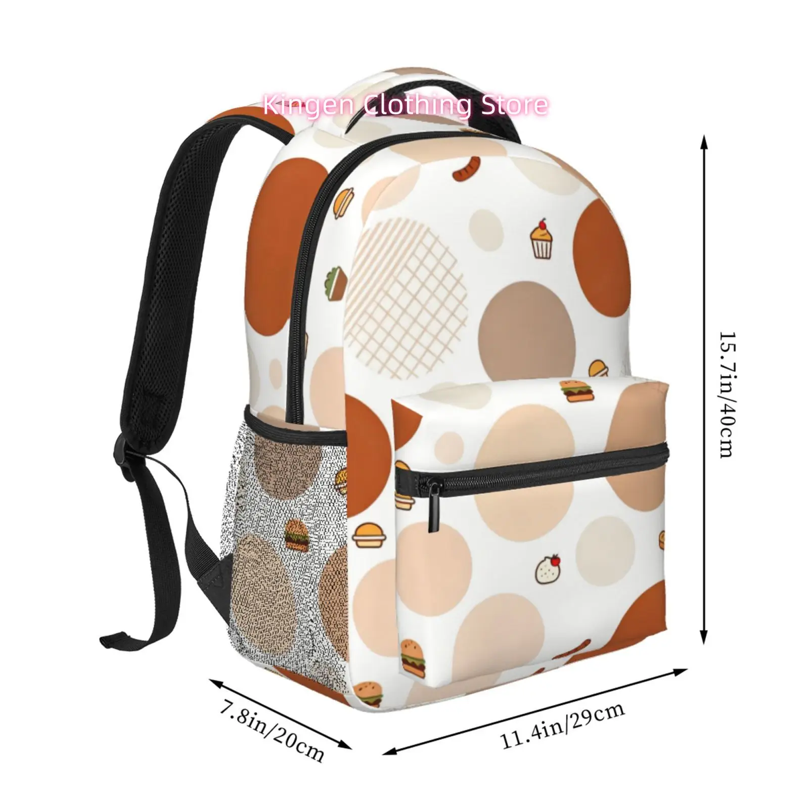 Women' Polka Dot Burger & Cupcake Print Backpack - Oxford Cloth Adjustable Strap Lightweight Daypack Suitable for, Commute, Trav