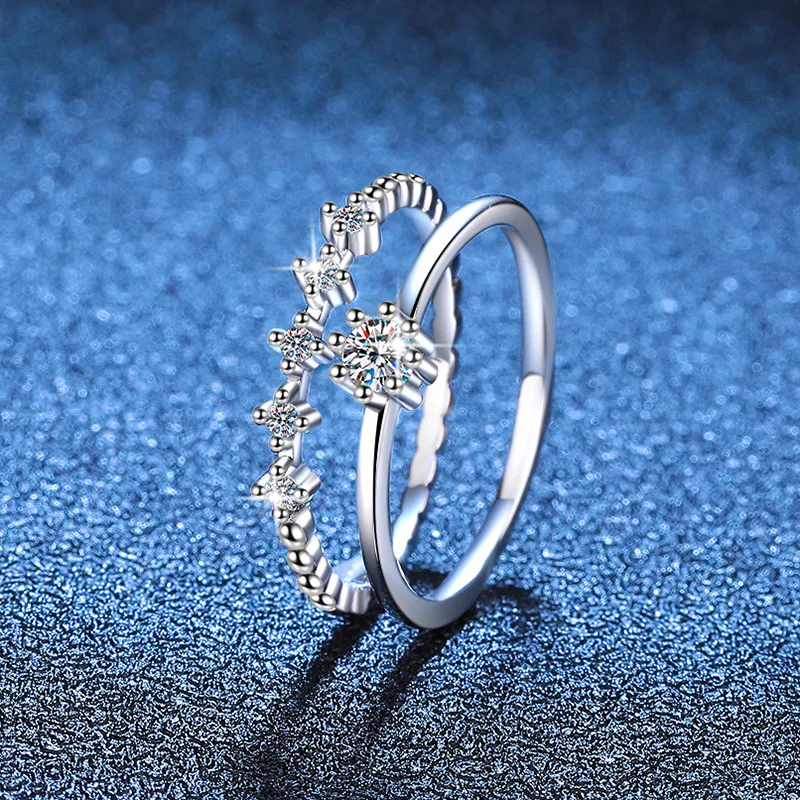 

S925 Silver White Gold Plated 0.1CT D Color Moissanite 2-in-1 Tiny Row Stackable Pinky Ring for Women, Exquisite Jewelry.