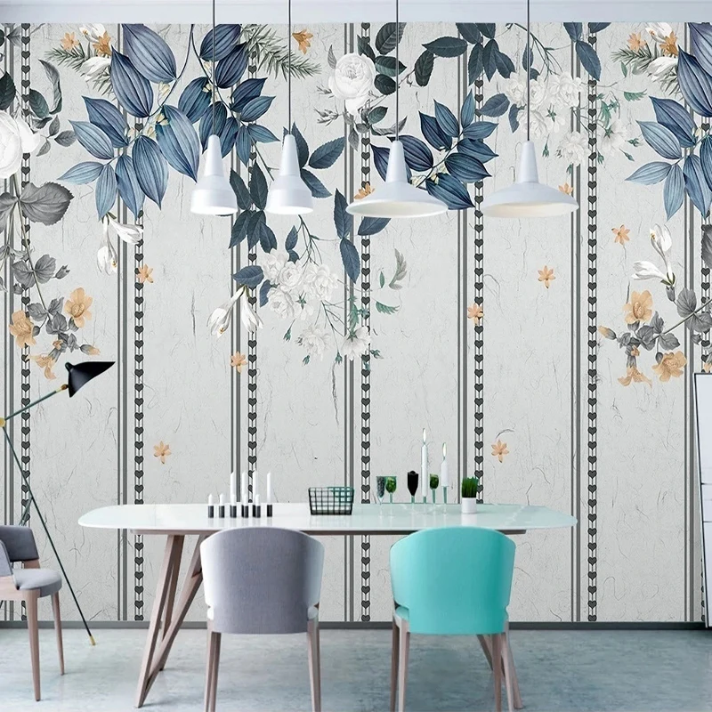 Custom Self-Adhesive Waterproof Mural Wallpaper Nordic Hand Painted Watercolor Flowers Fresco Living Room TV Bedroom 3D Stickers