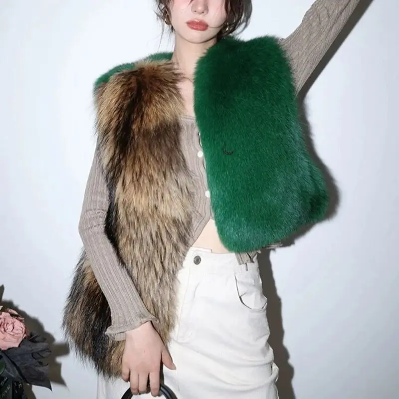 

Top Quality New Style Real Silver Fox Fur Vest Thick Warm Fur Fashion Style Natural Fur S6490