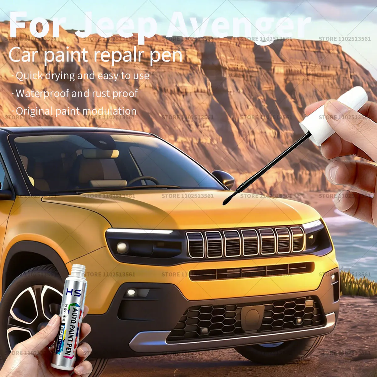 Paint Repair Pen Touch Up Scratch Remover DIY Car Accessories For Jeep Avenger Snow White Stone Grey Granite Grey Volcano Black