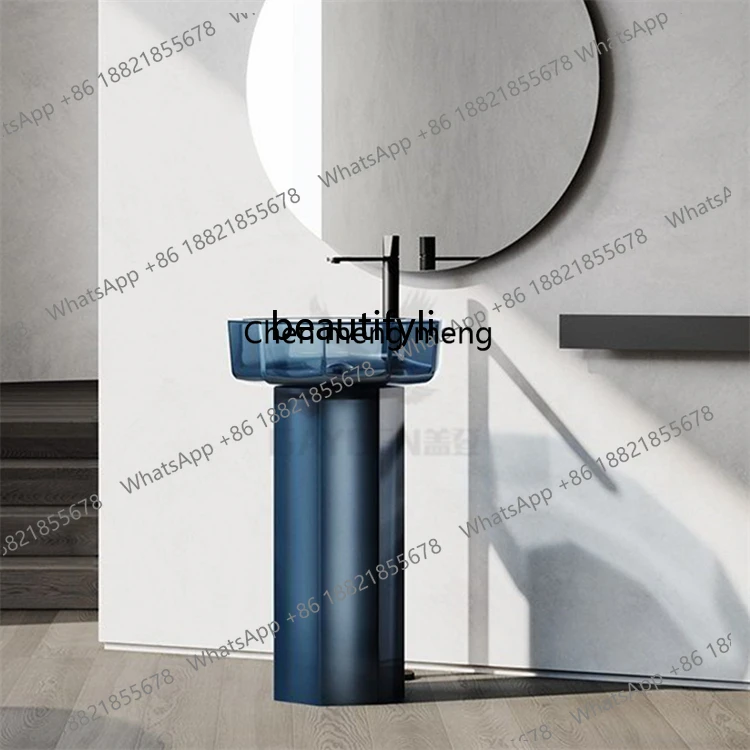 

New arrive Transparent yellow hotel homestay floor-to-ceiling balcony outdoor wash basin Wash table column basin customization