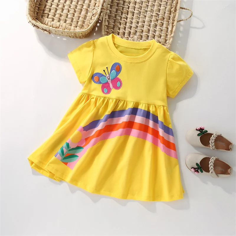 Jumping Meters 3-8T Summer Princess Girls Dresses Butterfly Embroidery Party Birthday Frocks Children\'s Costume Baby Dresses