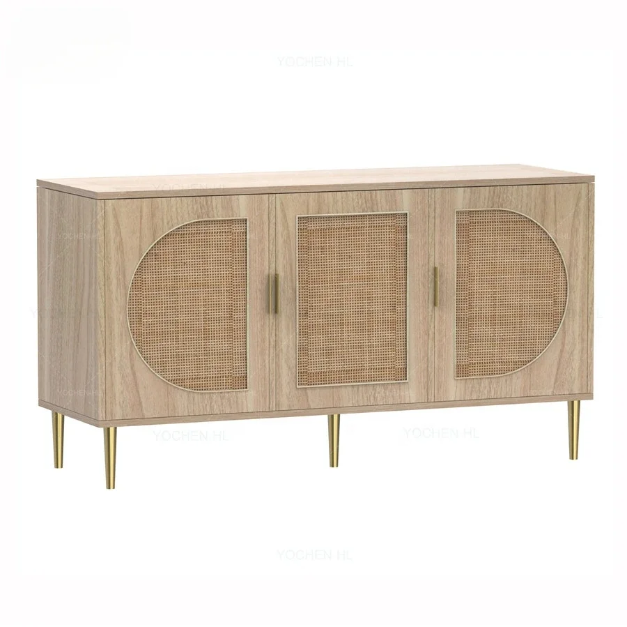 Home rattan furniture big wooden sideboard cabinet buffet cabinet rattan sideboard with 3 doors