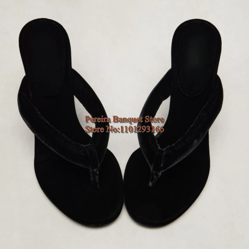 

Red Velvet Clip Toe Flip Flops High Heels Slippers Round Toe Female Sandals Slides Fashion Thin Heel Modern Slippers Shoes