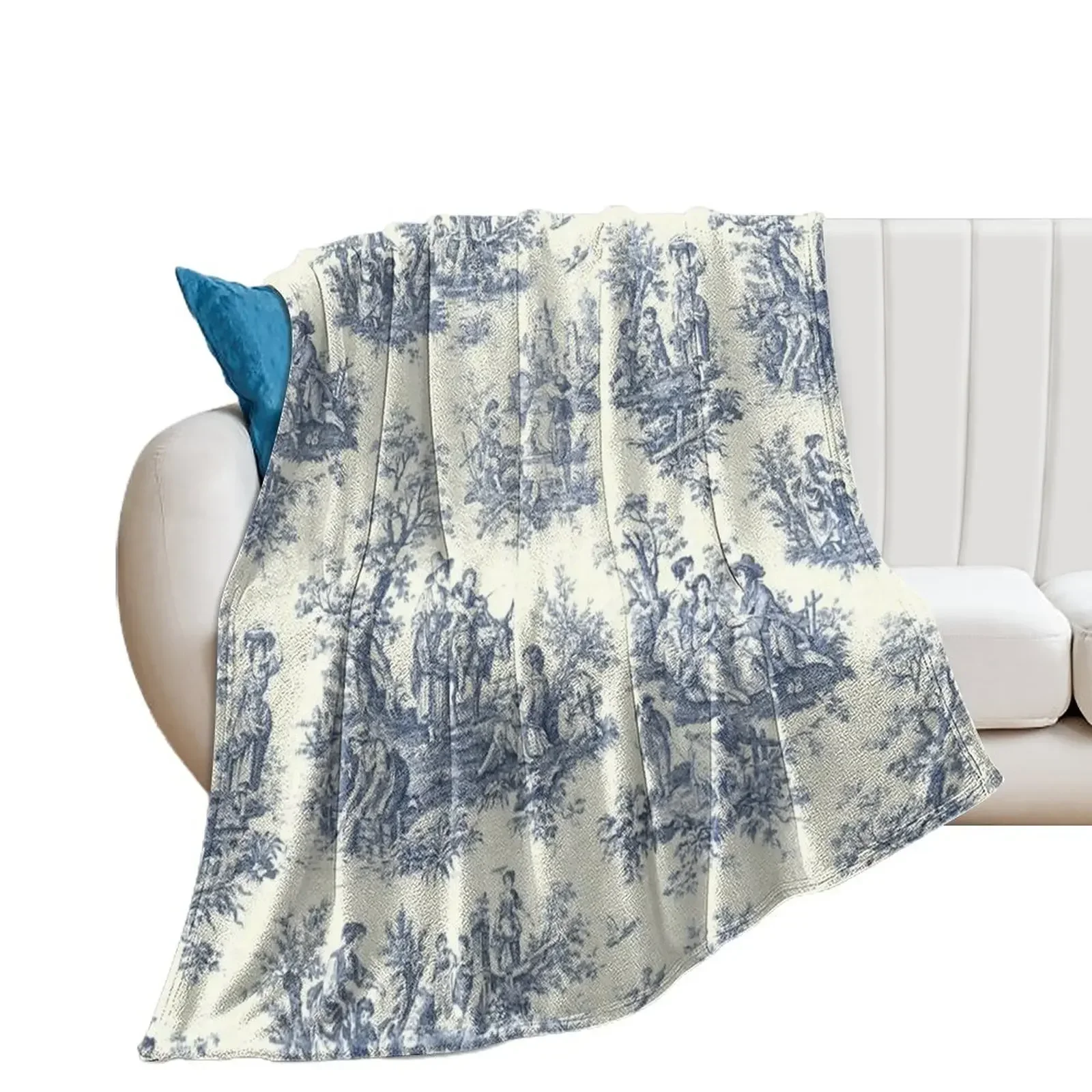 Powder Blue French Toile Picnic Designs Throw Blanket For Sofa Thin bed plaid for sofa Blankets