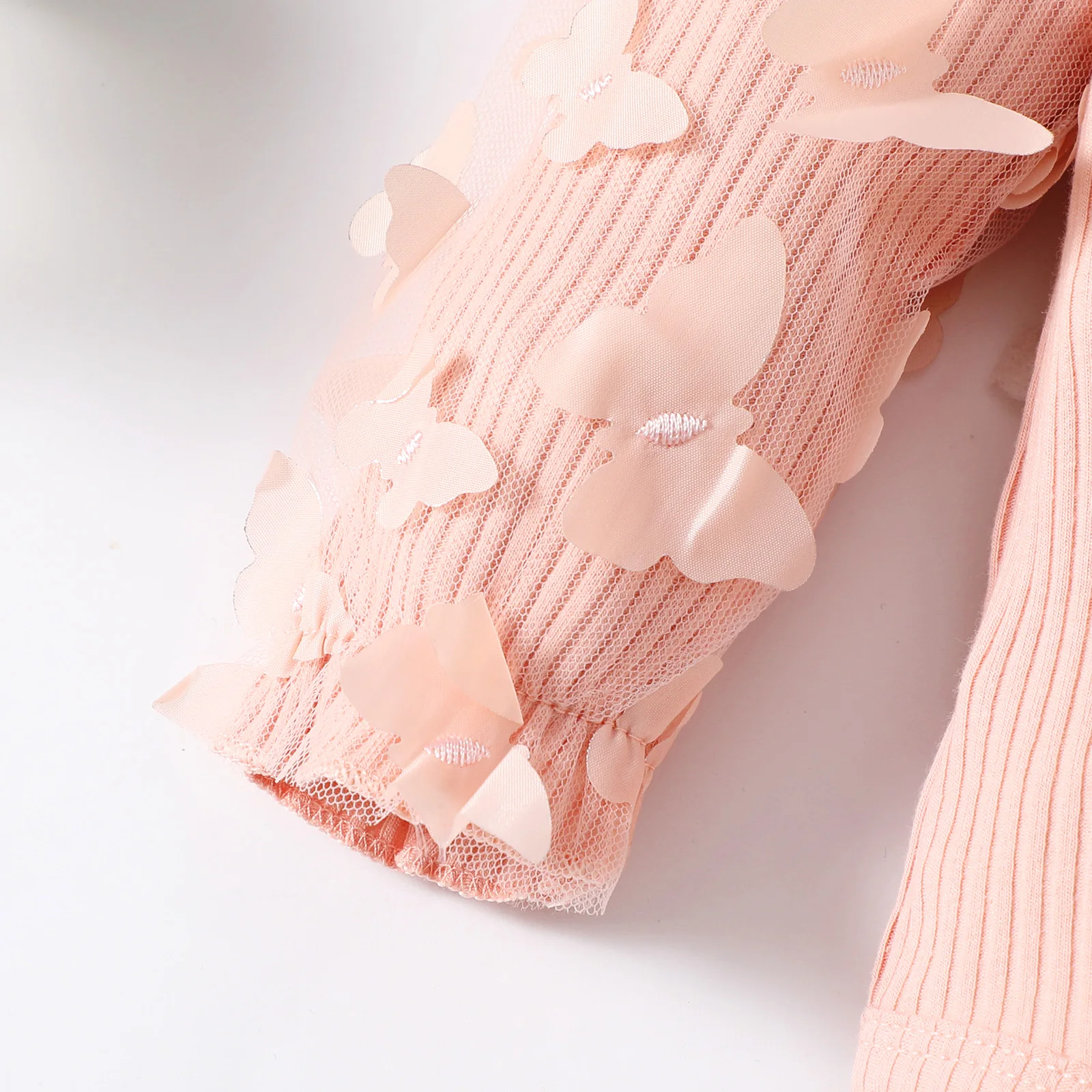 0-2 Year Old Newborn Baby Girls Spring Autumn Pink Long-sleeved Rompers  Bell-bottoms Trousers  Butterfly Netting  Fashion Suit