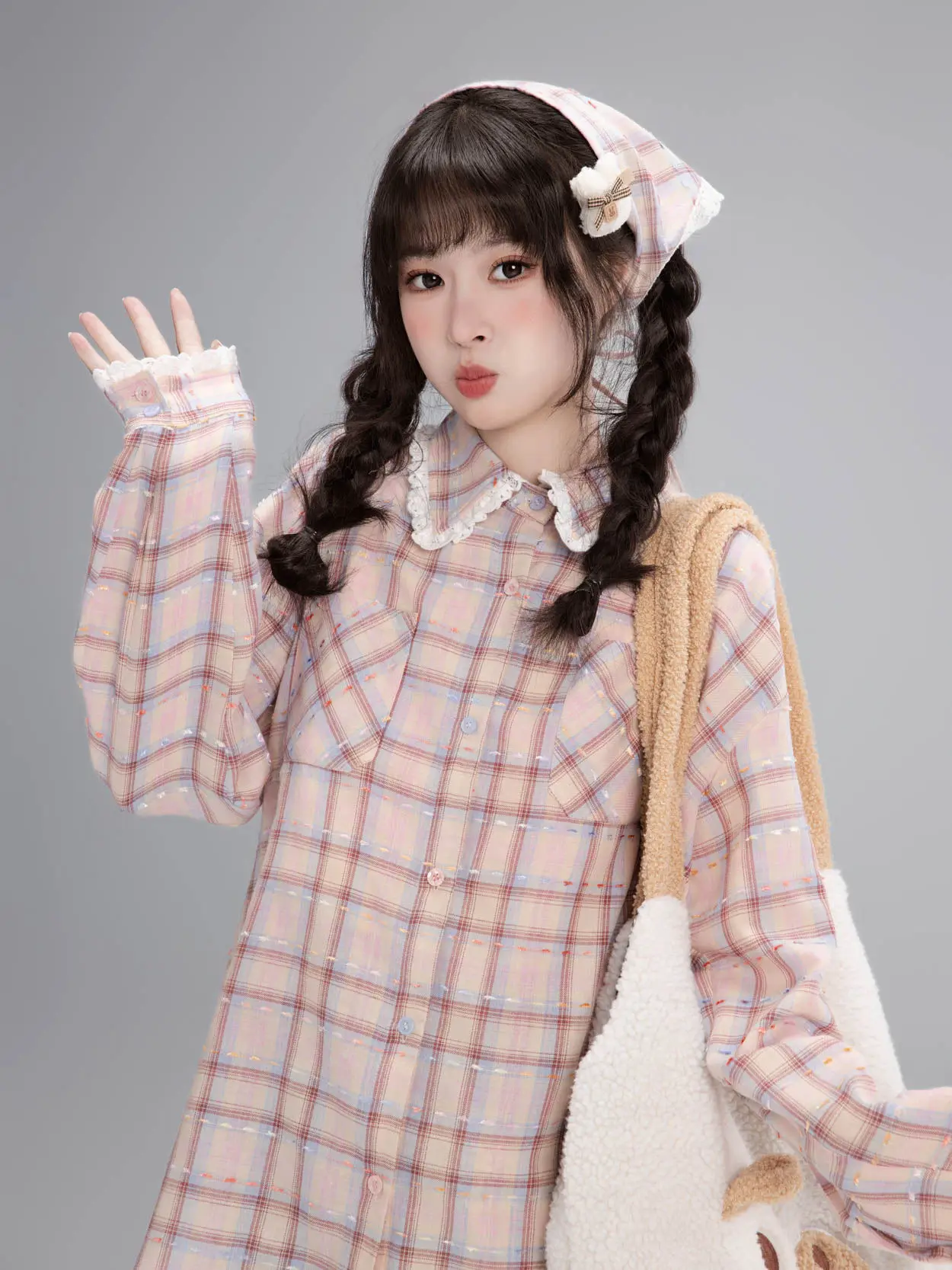 

Новинка 2025: Женская милая блузка Sweet Fi Low Salt Morning Speech в стиле ретро-колледж, с длинным рукавом, в клетку, маленького размера