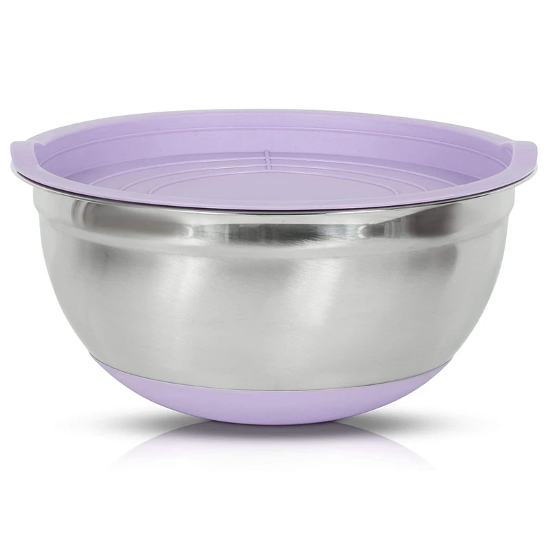 5Pcs Mixing Bowl With Lids Set, Stainless Steel Salad Mixing Bowl, Salad Bowl With Silicone Bottom For Kitchen Cooking