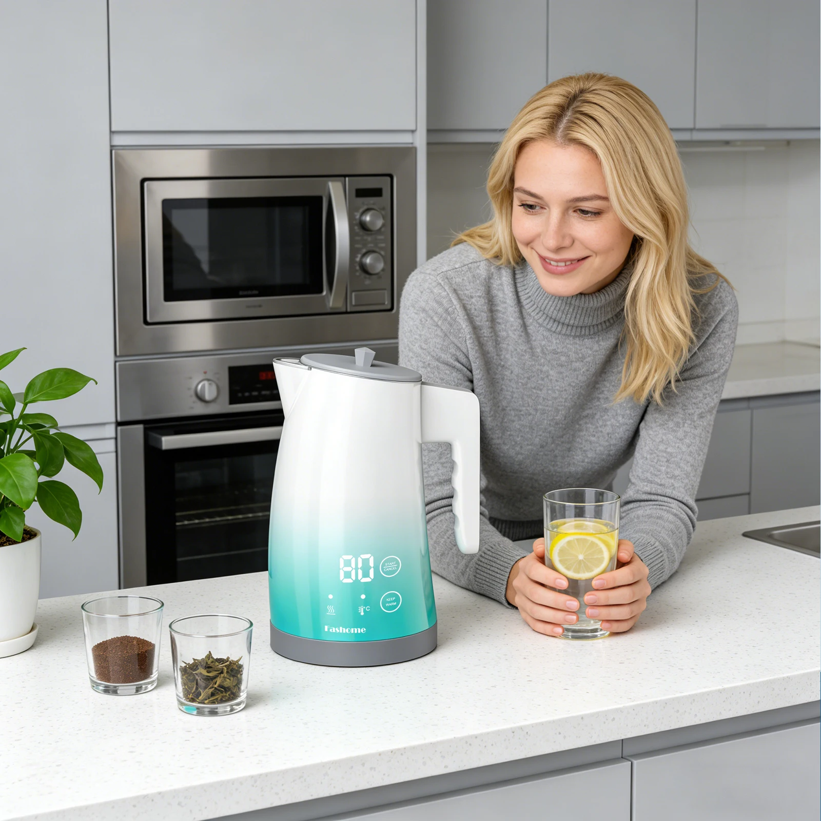 

1.25L Gradient Blue Electric Kettle with Temperature Control 2H Keep Warm, Double Wall Cool-Touch Water Kettle for Home Office