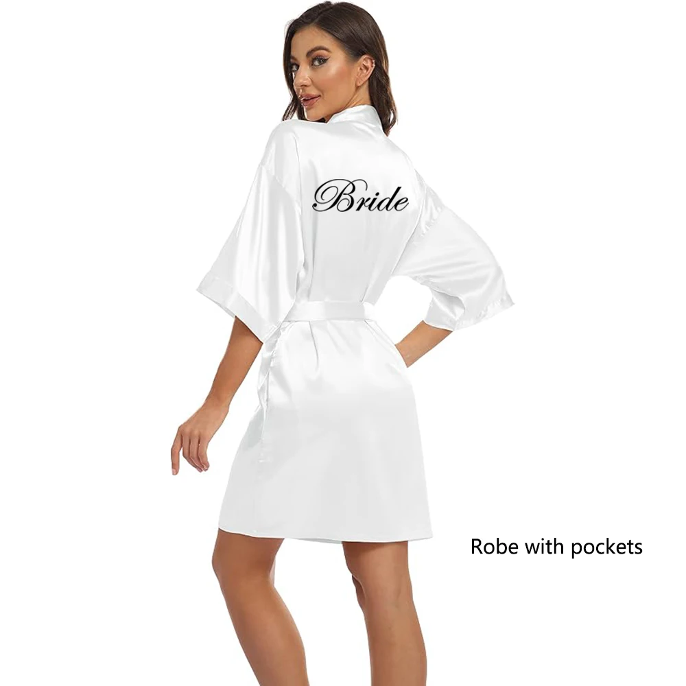 Bata de satén tipo kimono para fiesta de bodas, pijama para damas de honor con letras blancas YE8171