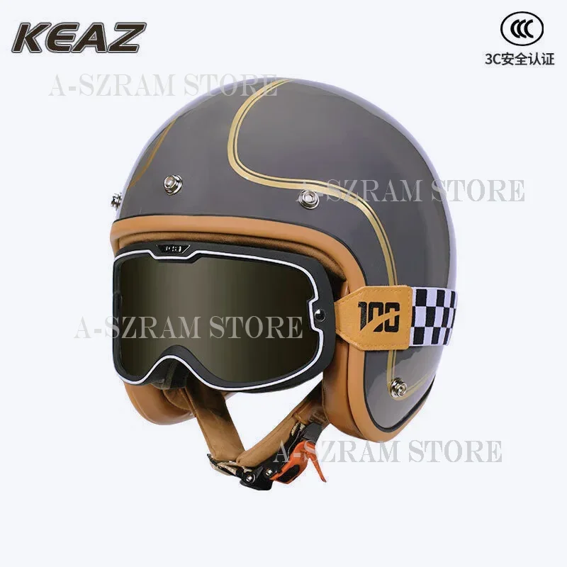 

KEAZ Retro Style Motorcycle Helmet 3/4 Helmet Light Universal for All Seasons 3C Paired with Bubble Mirrors Capacetes Cascos