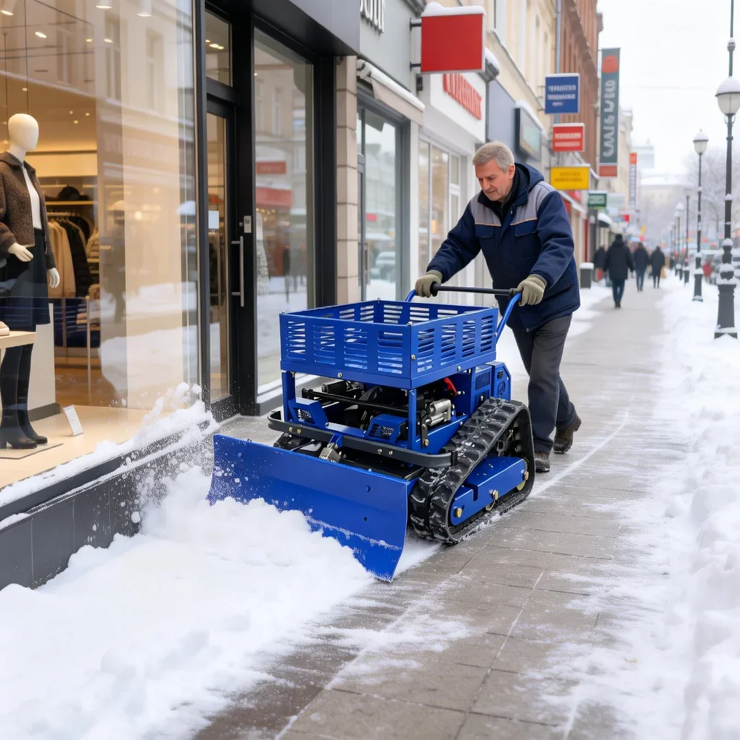 

Индивидуальная беспроводная самоходная газонокосилка с 4-тактным двигателем, роторная, на гусеничном ходу, для любых типов местности, с бесплатной стойкой для хранения и снегоуборочной лопатой