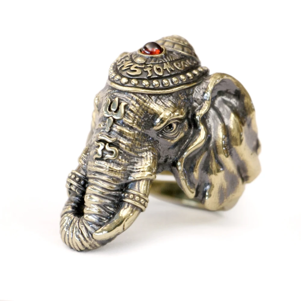 Details LINSION Brass Elephant Ring Biker Style Animal Jewelry BR505 US Size 7~14