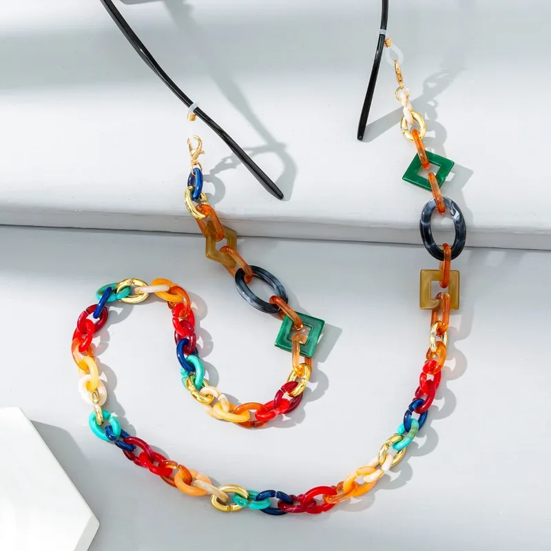 Fashion Colorful Mixed Acrylic Hanging Neck Glasses Rope Glasses Chain Fashion Geometric Anti-lost Sunglasses Chains Holder