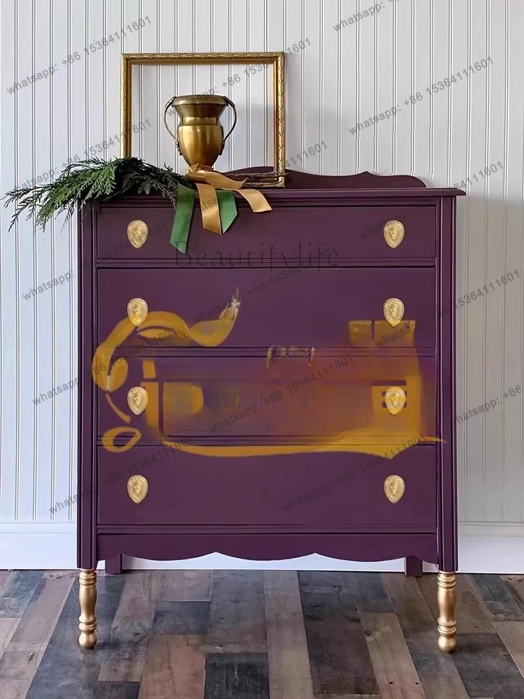 French vintage solid wood chest of drawers dark purple American light luxury modern and simple