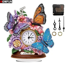 HOMFUN 5D fai da te forma speciale pittura diamante ornamento da scrivania orologio fatto a mano in cristallo kit fiore farfalla ricamo decorazioni per la casa