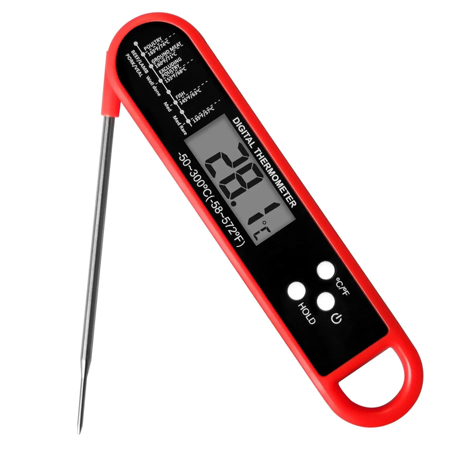 Food Thermometer Fast Precise with Magnet Foldable Probe Grill & Cooking Outdoor Camping & Kitchen Accessories Water Resistant