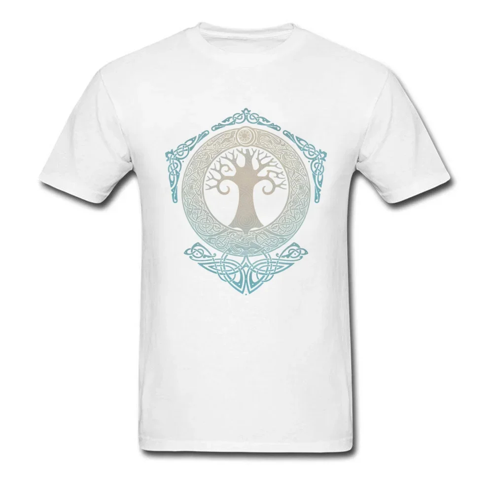 Yggdrasil Tree Of Life T-shirt Men Cotton Tshirts Geometric T Shirt Summer Fall Top Black Tees Adult Logo Clothes Print Custom