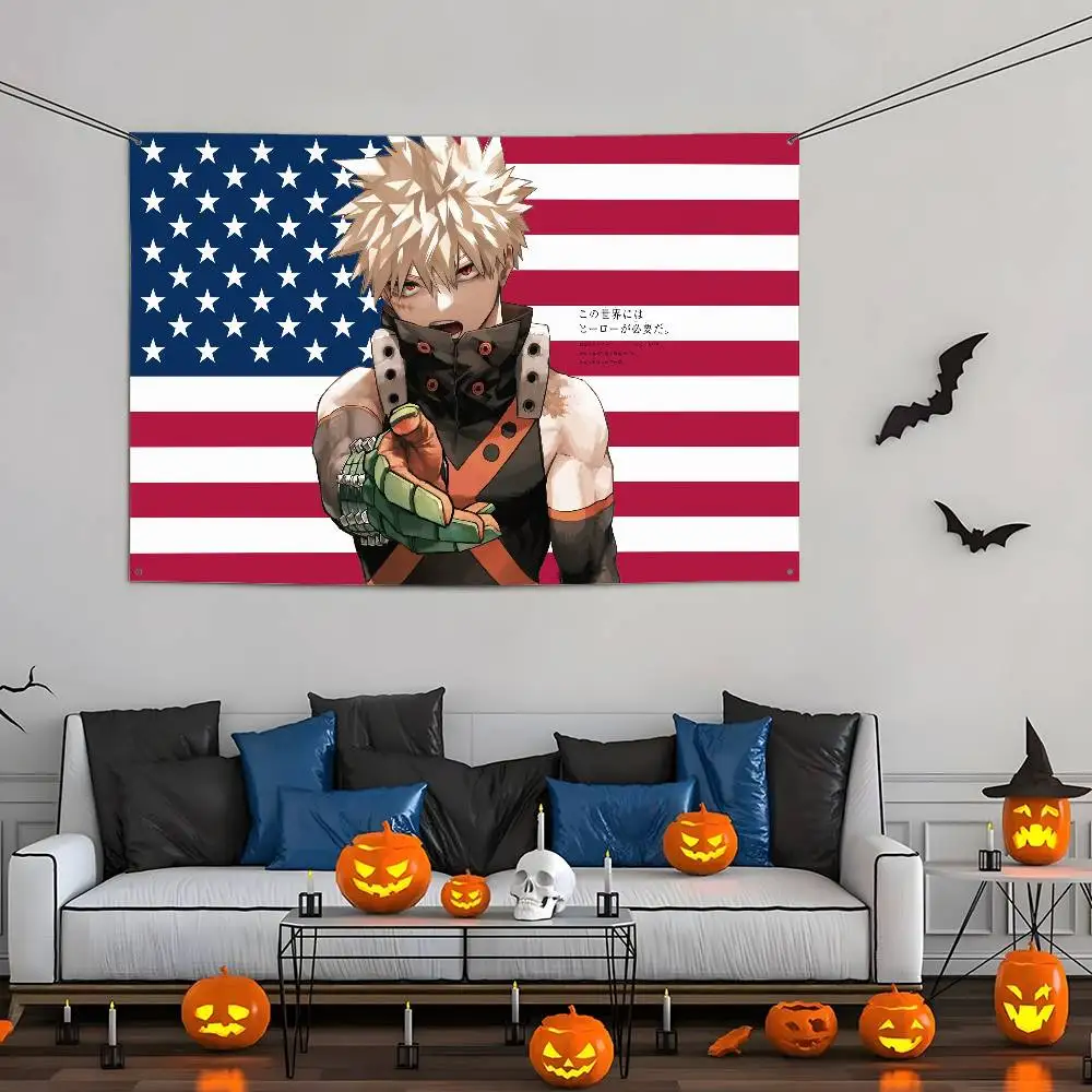 Anime B-Bakugo KatsukiS Flag Room Bedroom Home&Outdoor Wall Hanging Concert Printed Background