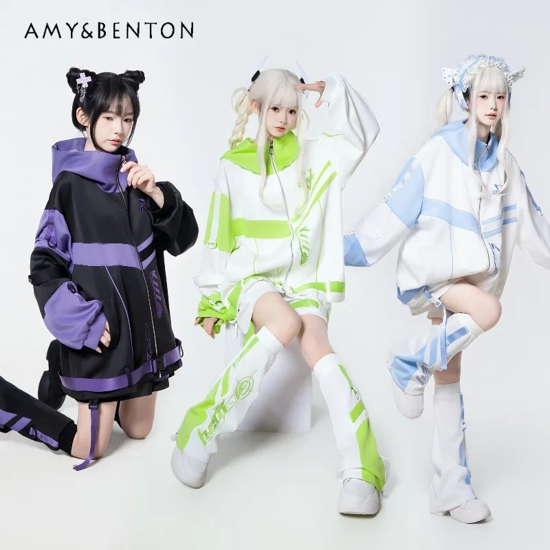 Functional Style Full Set Women Japanese Mine Series Subculture Hooded Oversized Jacket Gothic Punk Style Casual Sports Suit