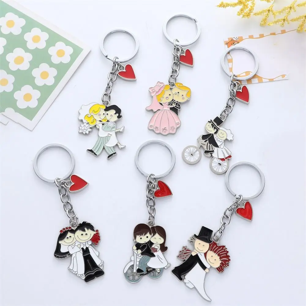 Cute Cartoon Couple Wedding Keychain Groom Bride Suit Wedding Dress Key Rings Lover Souvenir Jewelry Gift Lovely Bag Pendant