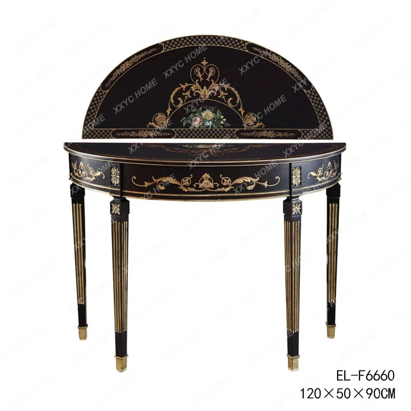 

solid wood rural retro black gold-painted 1.2-meter semi-round enigma decoration