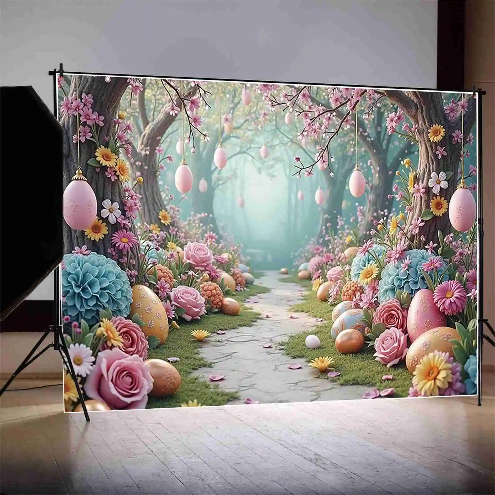 MOON.QG Easter Forest Scenery Photography Backdrops Children Party Decoration Photozone Background 2025 Studio Photobooth Props